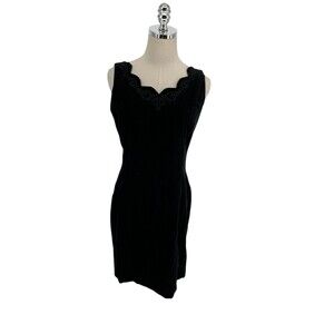 Laura Ashley Dress Women's Size 10 Black Mini Velvet Cotton Blend Sleeveless